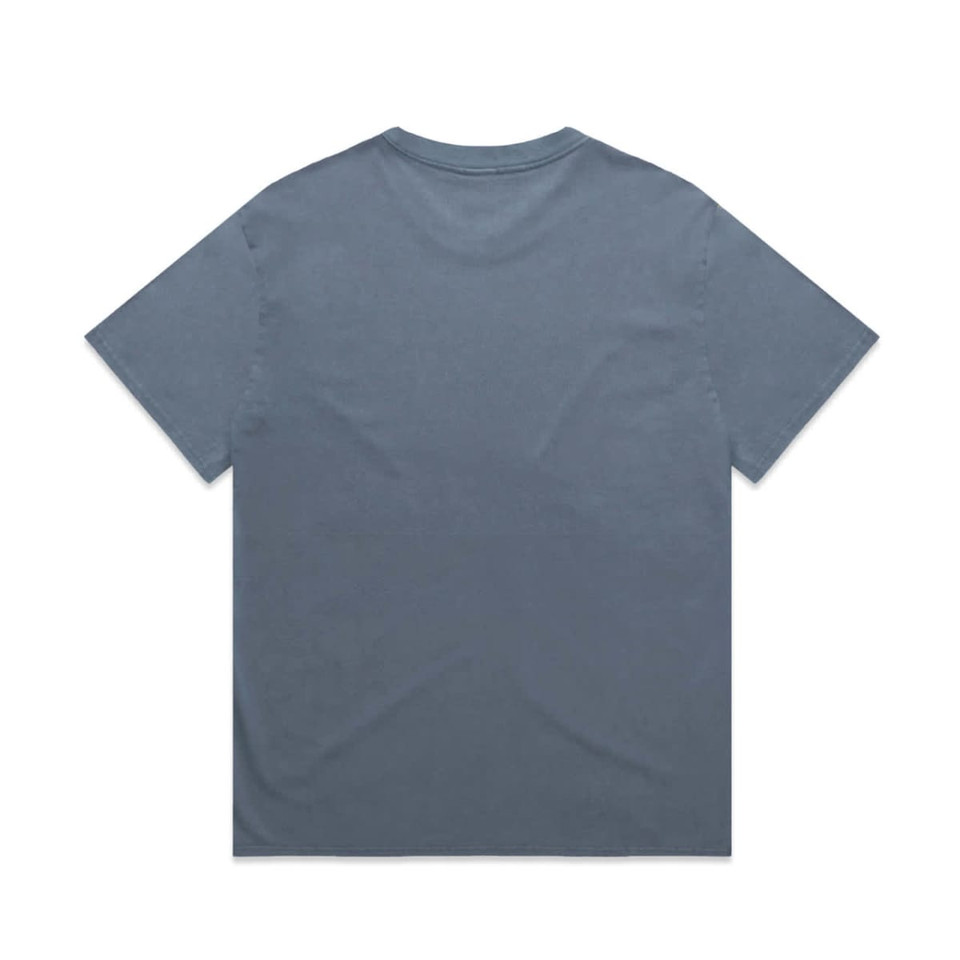 A grey heavy faded tee with a relaxed fit, featuring a simple design and no visible branding on the back.