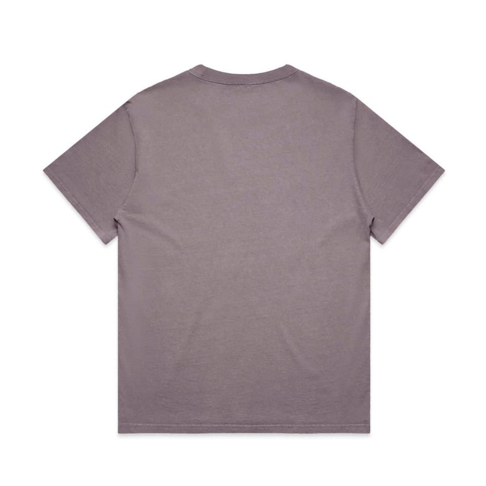 A heavy faded tee in a muted grey colour with a simple design and short sleeves. It has a small logo.