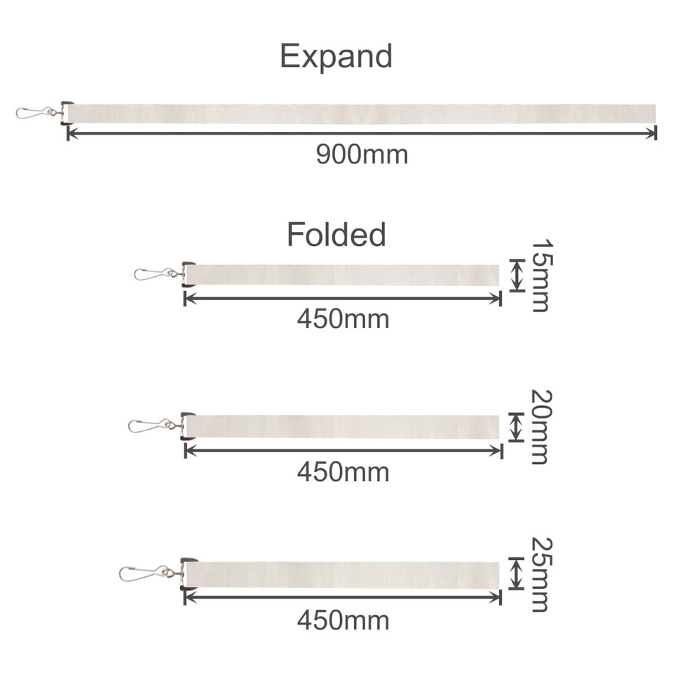 A promotional paper yarn lanyard in beige, displayed in expanded and folded positions with measurements.
