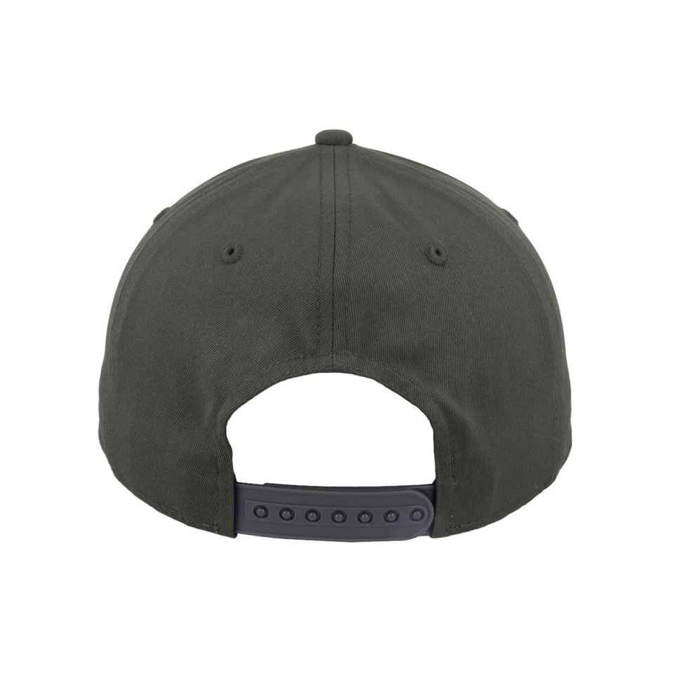 A classic 5 panel cap in green with an adjustable strap at the back and a logo on the side.