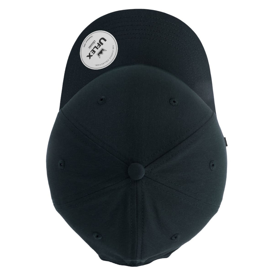 A classic five-panel cap in dark green with a round top and a branded label on the underside.