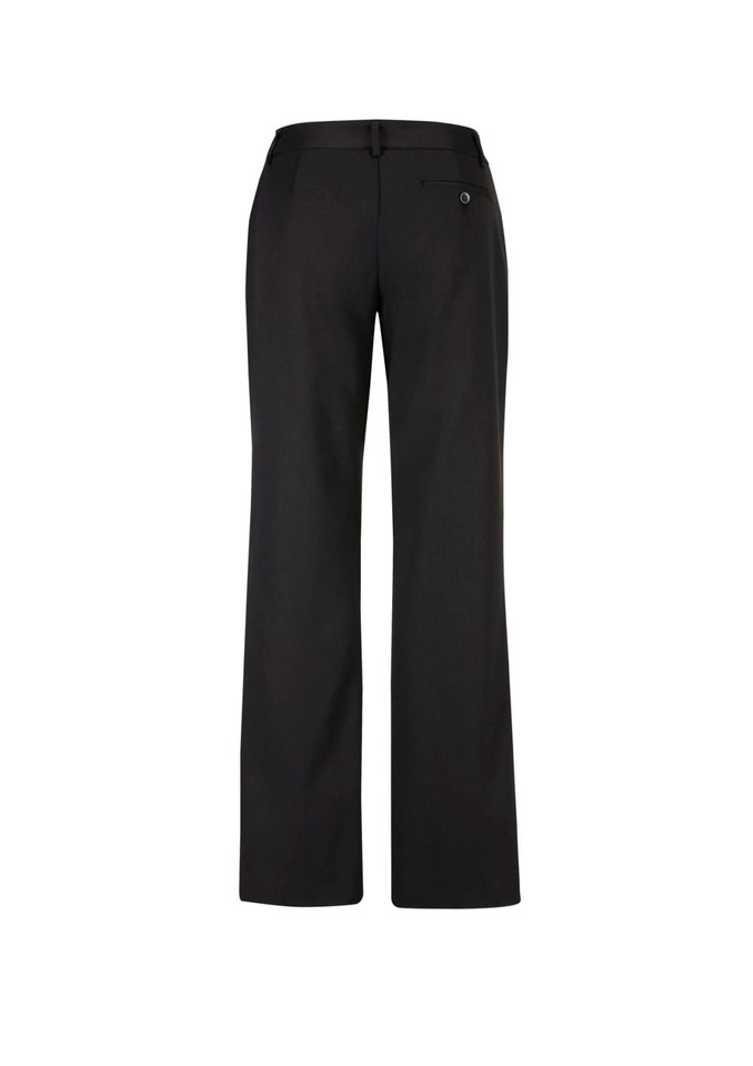 A pair of women's black relaxed stretch pants featuring a back pocket and a simple design.