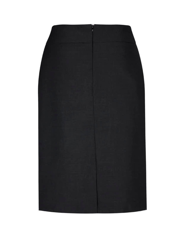 A black women's relaxed fit lined skirt with a subtle zip at the back and a simple design.