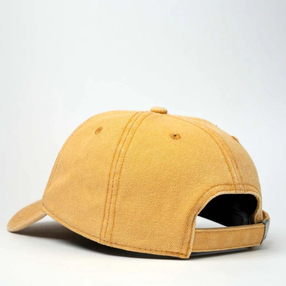Tan baseball cap rear view with adjustable strap.