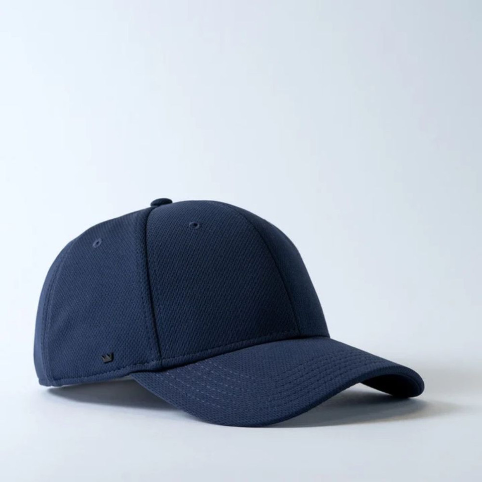 Navy blue baseball cap on white background, stylish sports hat.