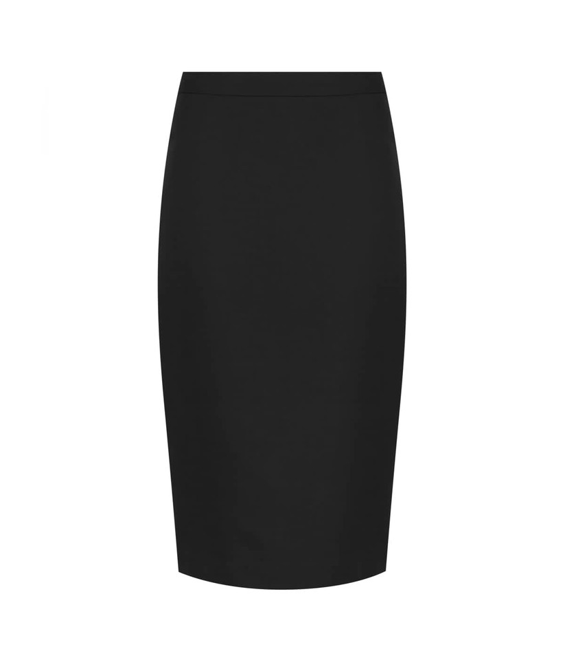 A black longline pencil skirt with a smooth finish and no visible logos or branding.