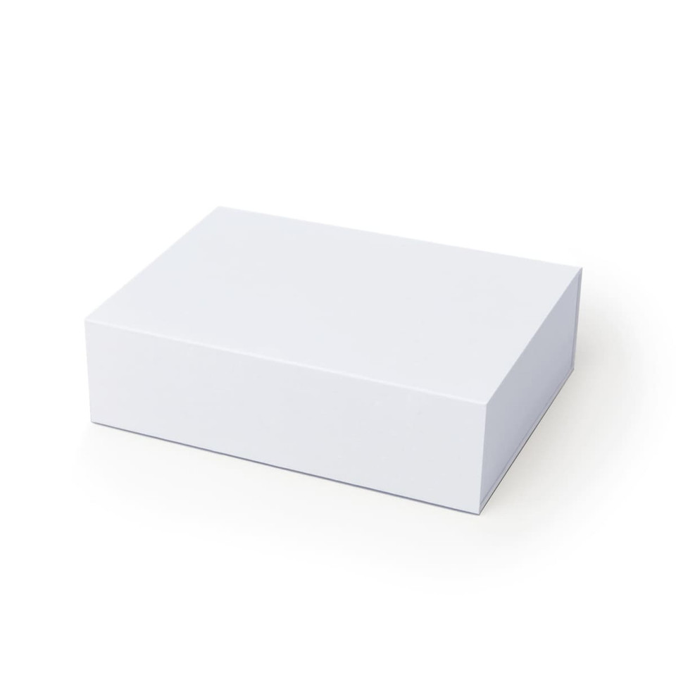 A plain white box with a rectangular shape, featuring a smooth surface and no visible branding.
