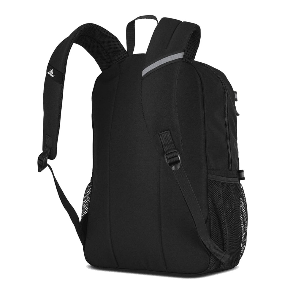 A black High Sierra Everclass Backpack featuring adjustable straps and a mesh side pocket.