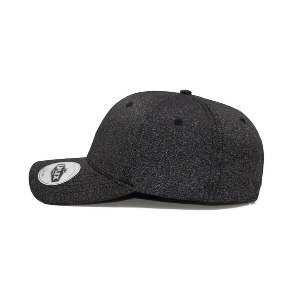 Dark grey baseball cap side view on white background.