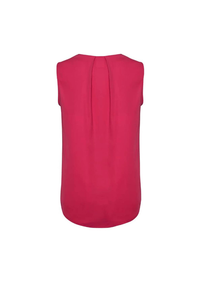 A sleeveless blouse in vibrant magenta with pleat detail at the back, featuring a smooth, flowing design.