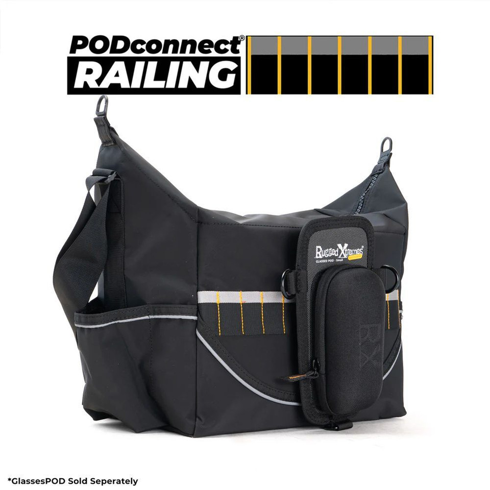 Durable black PODconnect RAILING bag with detachable Rugged Xtremes GlassesPOD case.