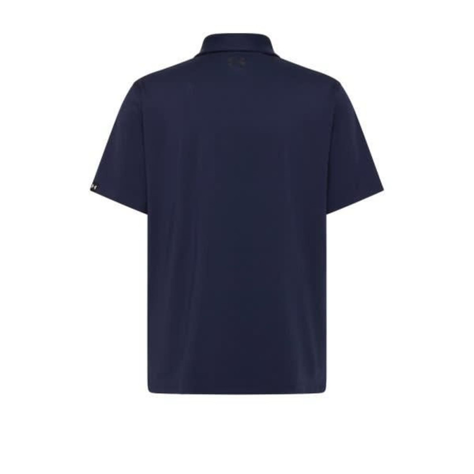 A men’s navy polo shirt with a simple design and a logo on the back. Suitable for casual or corporate wear.