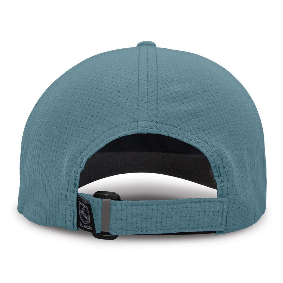 Blue adjustable cap back view with strap closure.