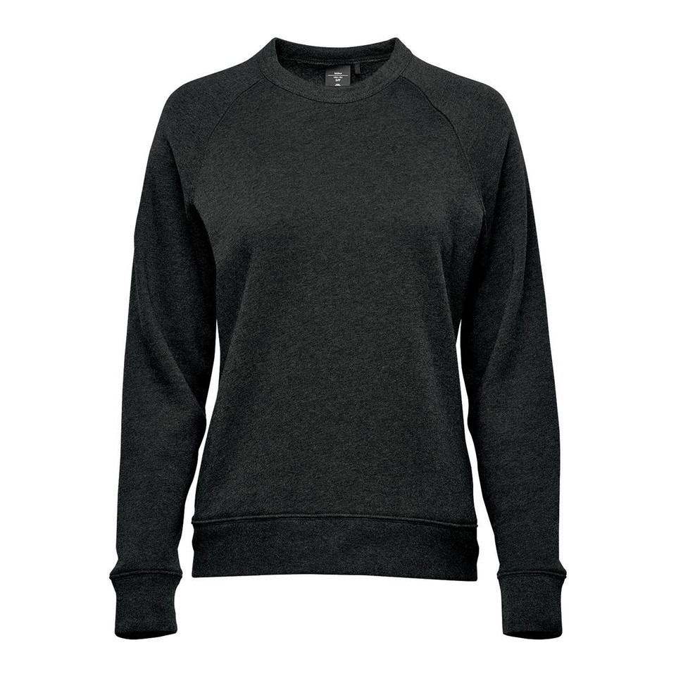 A dark green women's fleece crew neck jumper with a relaxed fit and long sleeves. It has a logo.