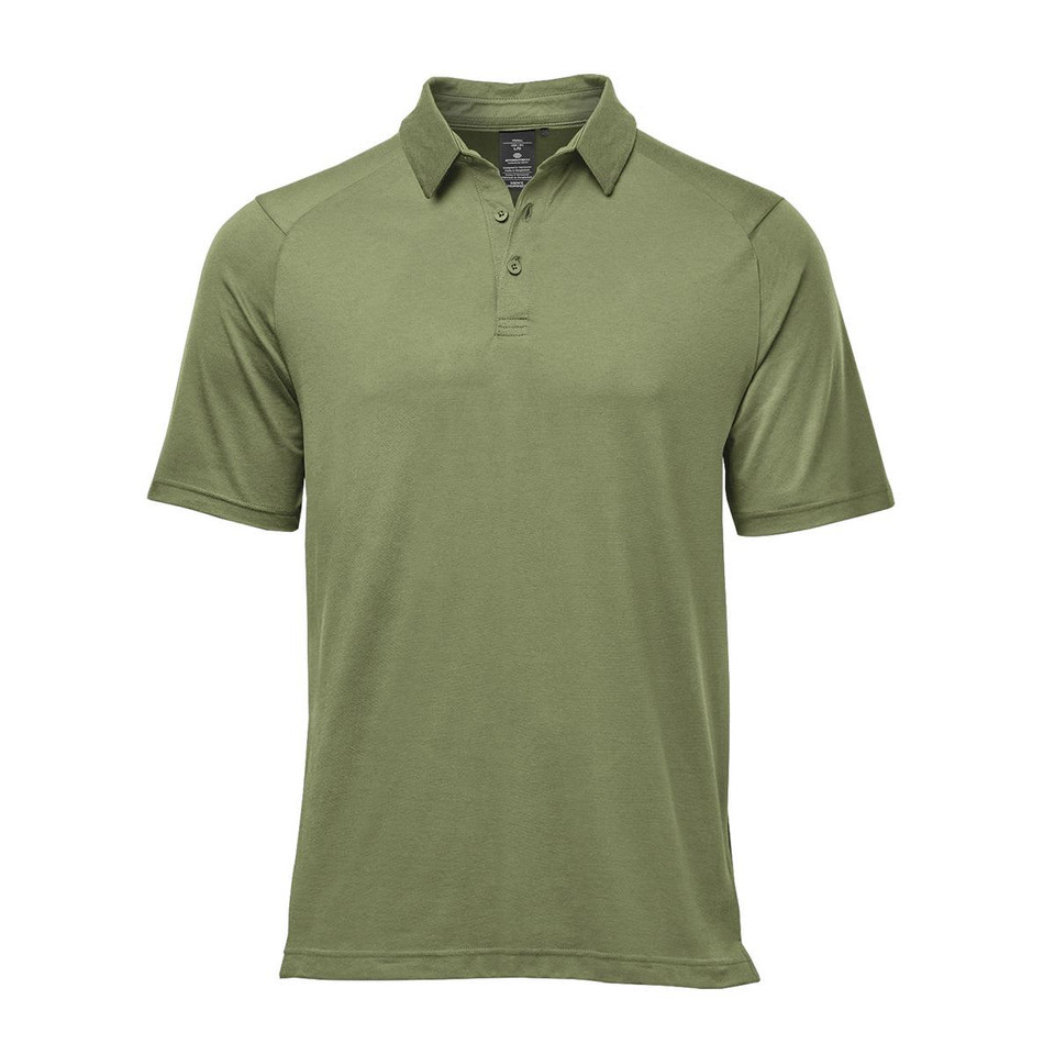 Men's Oasis Polo in olive green with a classic polo collar and a logo on the chest. Short sleeves and a relaxed fit.