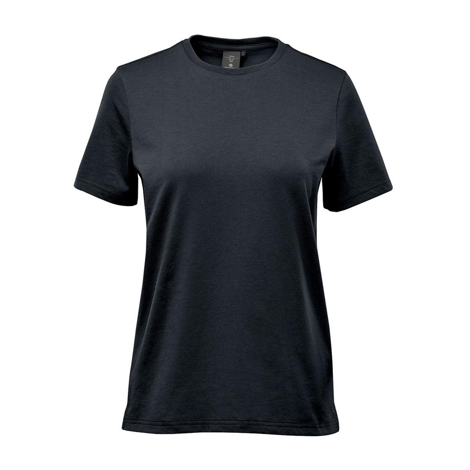 A women's t-shirt in dark green with short sleeves and a crew neckline. It features a logo.