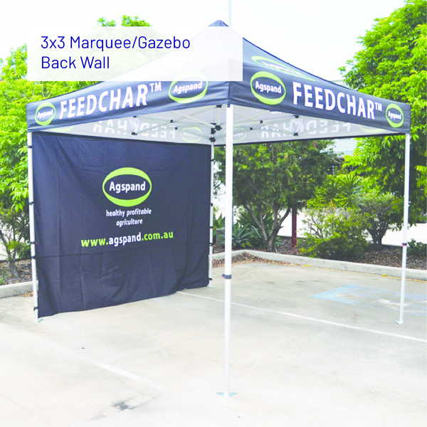 3x3 marquee gazebo with custom branding in outdoor setting
