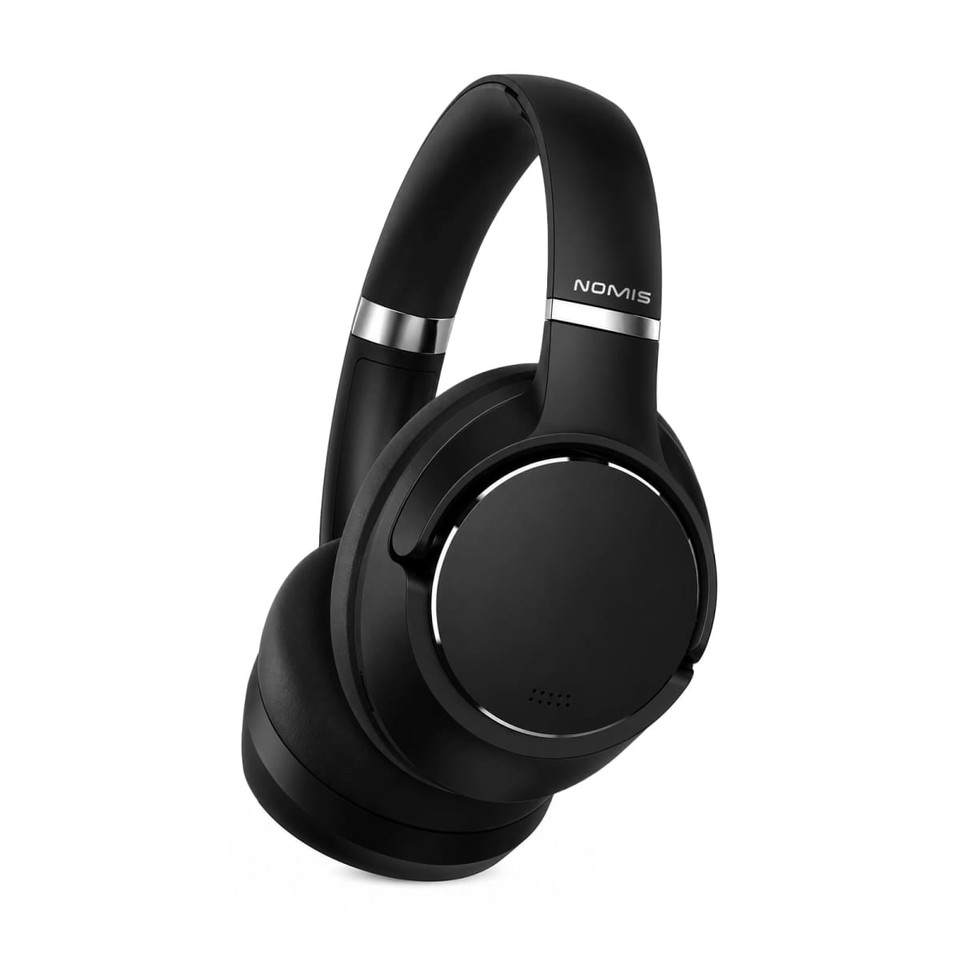Aero by Nomis headphones in sleek black design with a rounded ear cup and a branded logo on the headband.