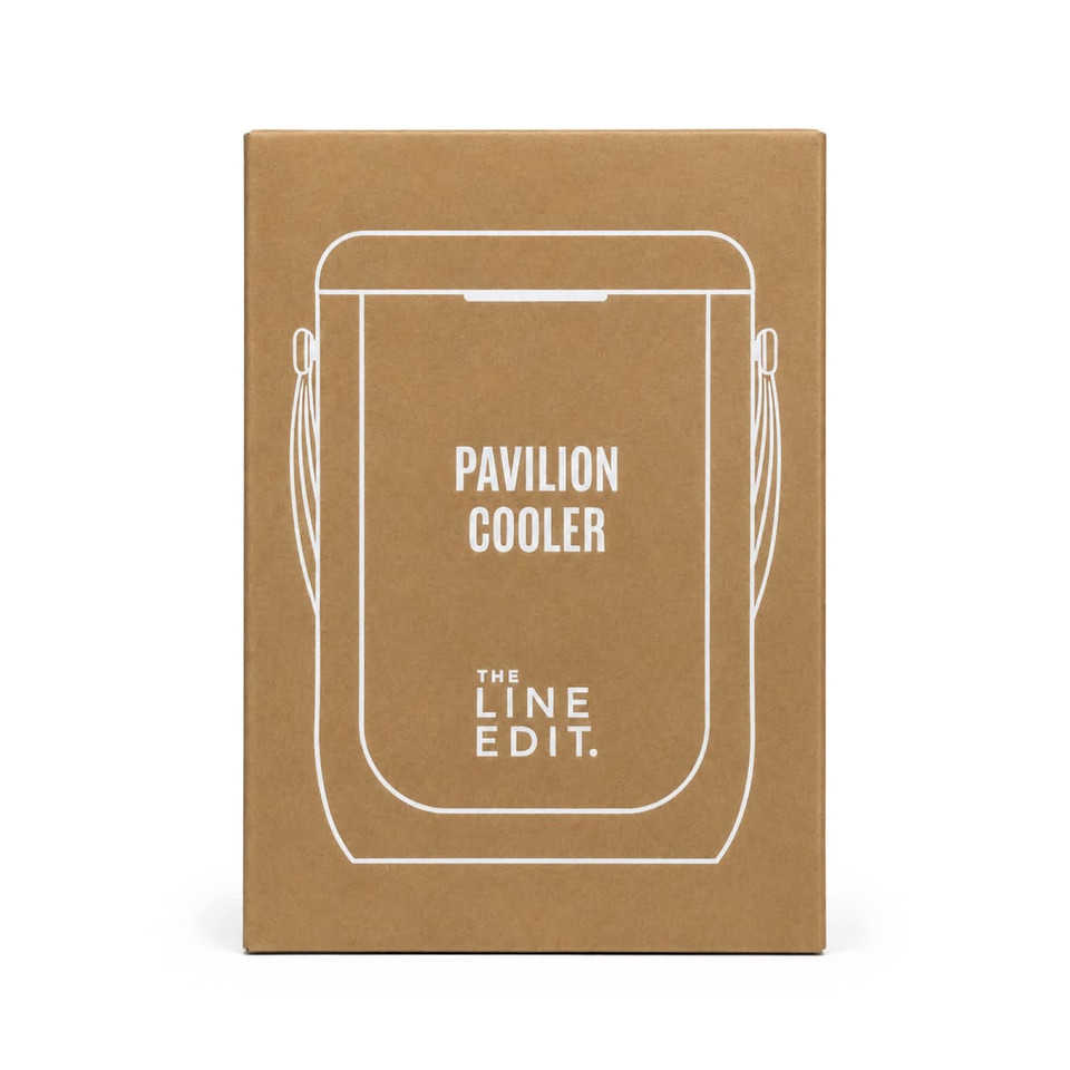 A cardboard packaging for a Pavilion Cooler in a natural brown colour, featuring a simple design and a logo.