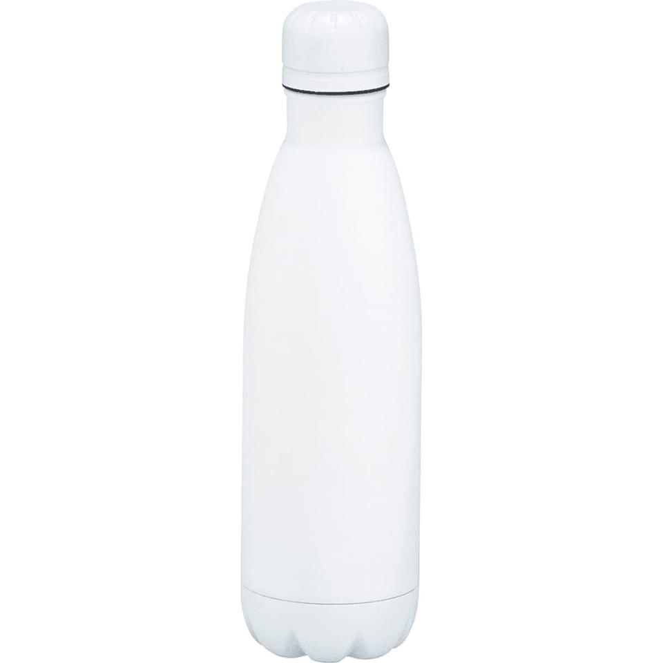 A drink bottle made of white stainless steel, featuring a vacuum insulated design and a screw-top lid.