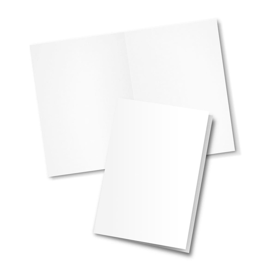 A white A6 gift card presented flat with two open folds, featuring a blank surface. A simple design with no text or logos.