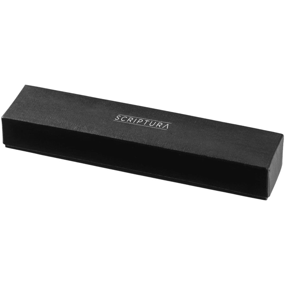 A black pen box featuring the brand name on the lid, designed to hold the Scriptura Hercules Ballpoint Pen.