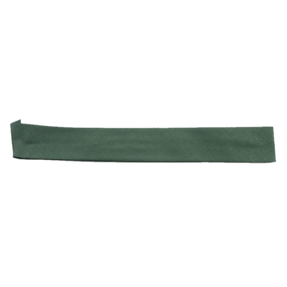 A green fabric strap, possibly for securing or adjusting headwear.