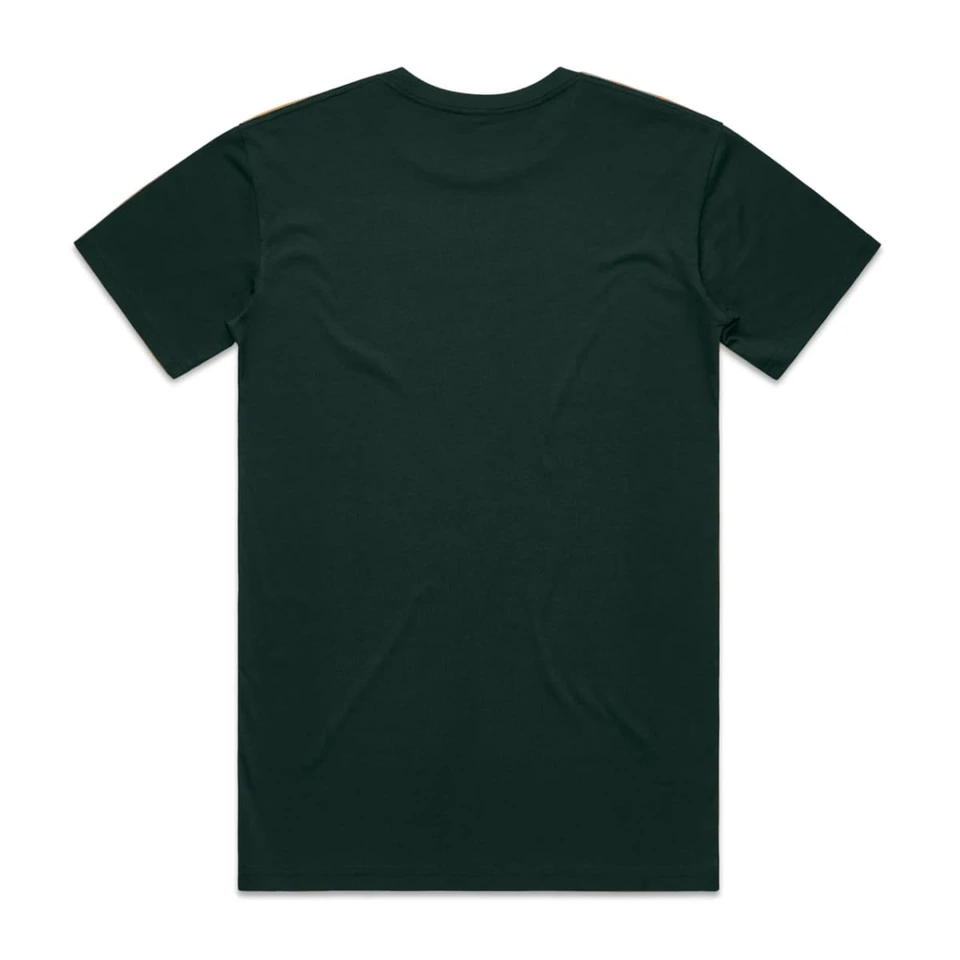 A dark green T-shirt displayed on a plain background, featuring a simple design without visible logos.