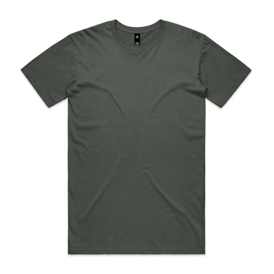 A green T-shirt with a round neckline and short sleeves, featuring a logo on the label.