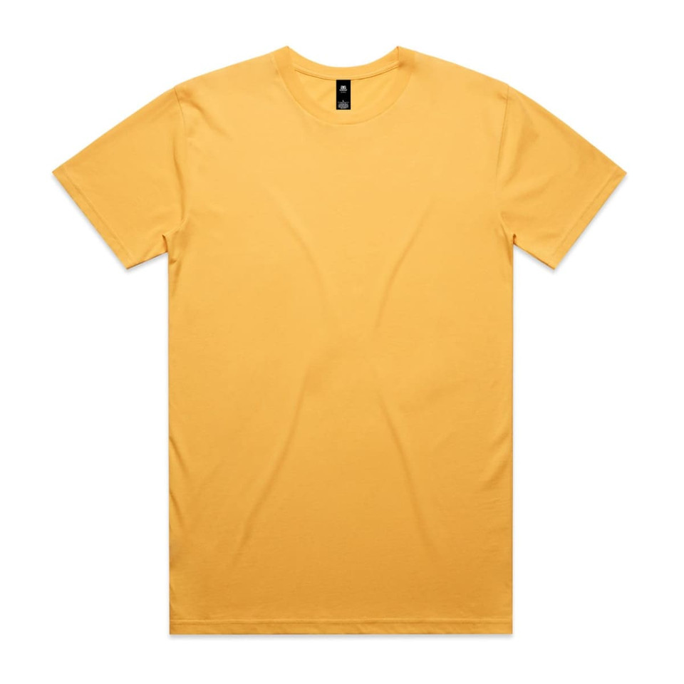A yellow Staple Tee t-shirt featuring a crew neckline and short sleeves. It has a branding logo.