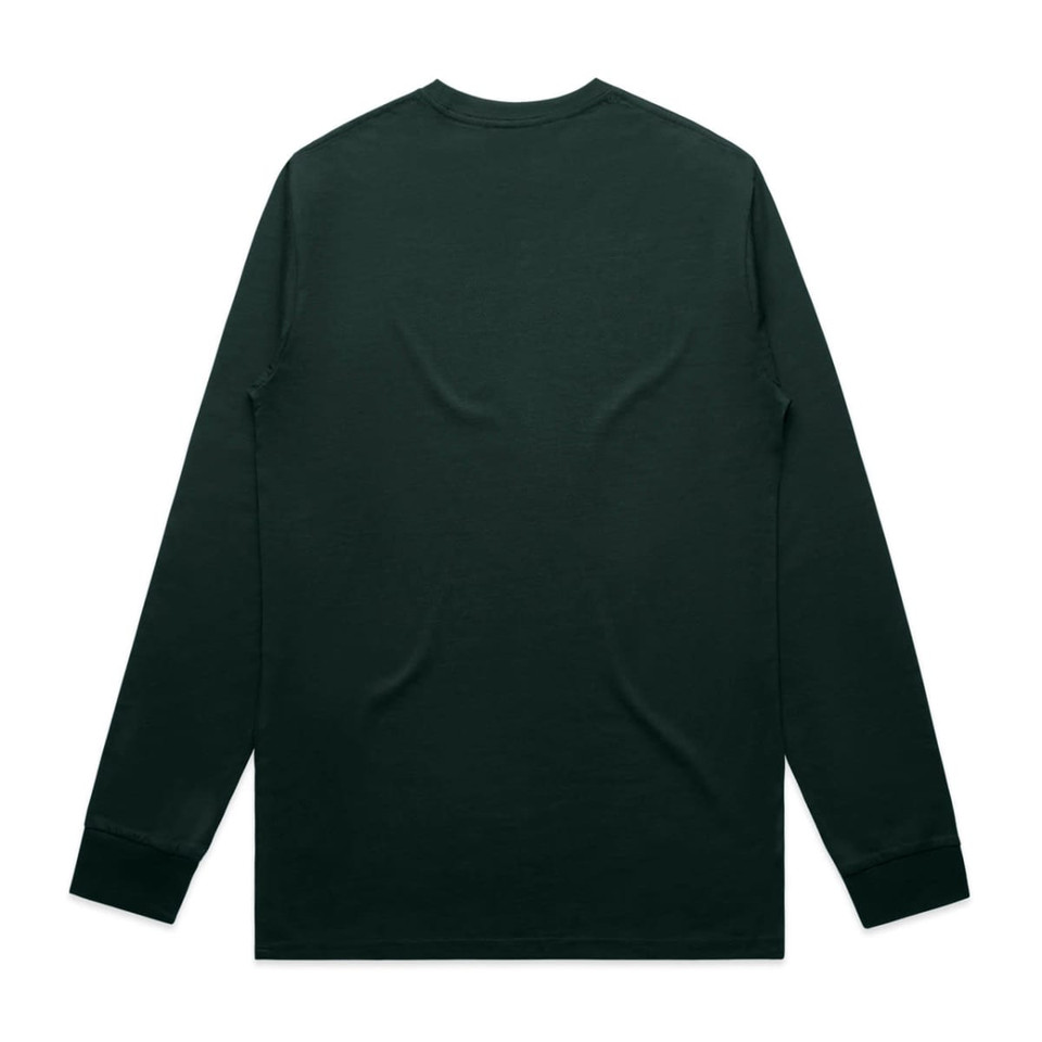 A long-sleeve tee in dark green with a simple design and no visible logos or text.