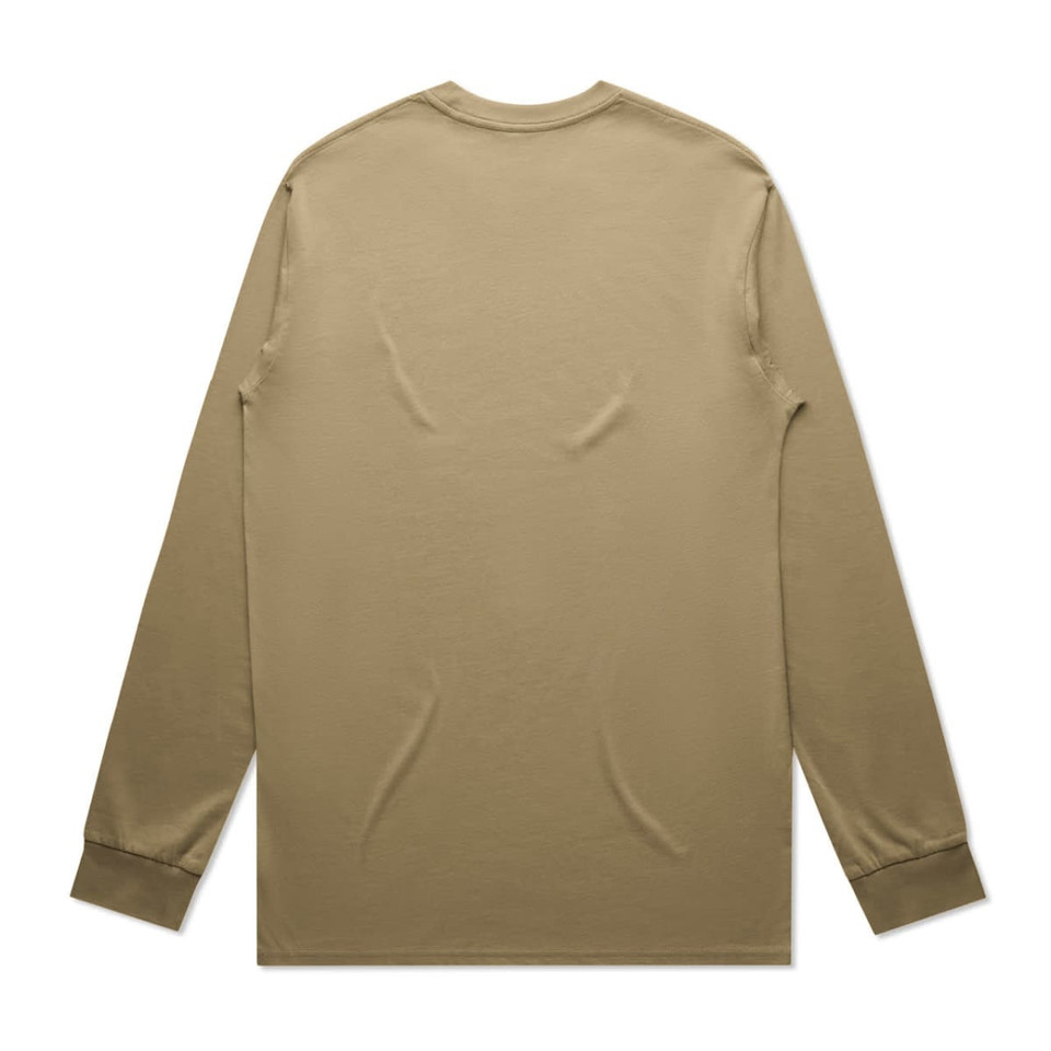 A long sleeve t-shirt in a khaki colour with a plain back and fitted cuffs. Includes a logo.