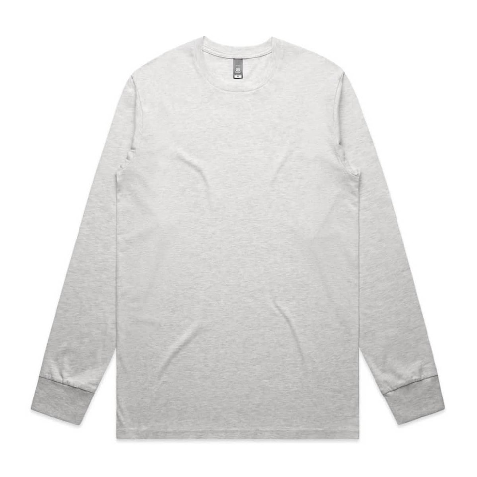 A grey long-sleeve t-shirt with a round neckline and a small logo on the label.