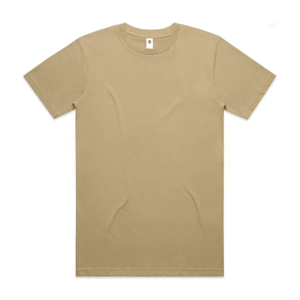 A beige Block Tubular Tee, featuring a classic crew neck design and short sleeves. It has a simple logo label.