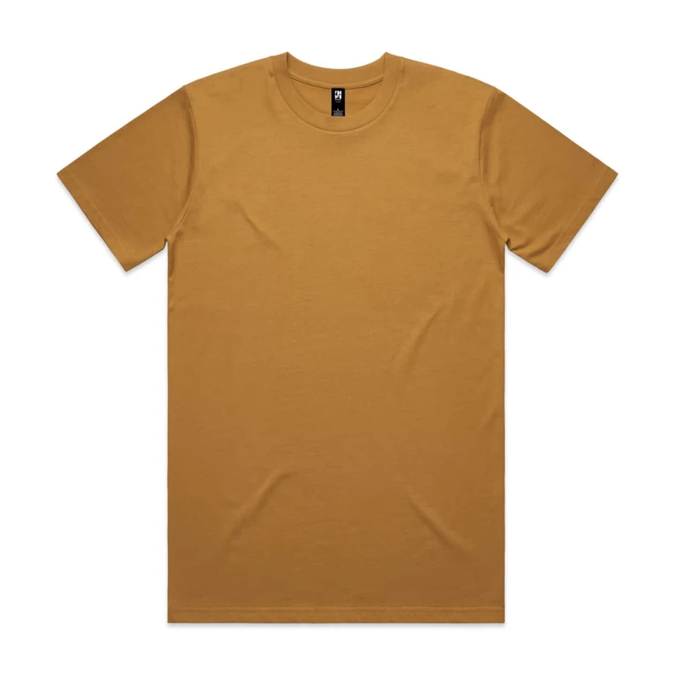 A mustard-coloured Classic Tee t-shirt featuring a crew neck and short sleeves, with a logo on the neckline.