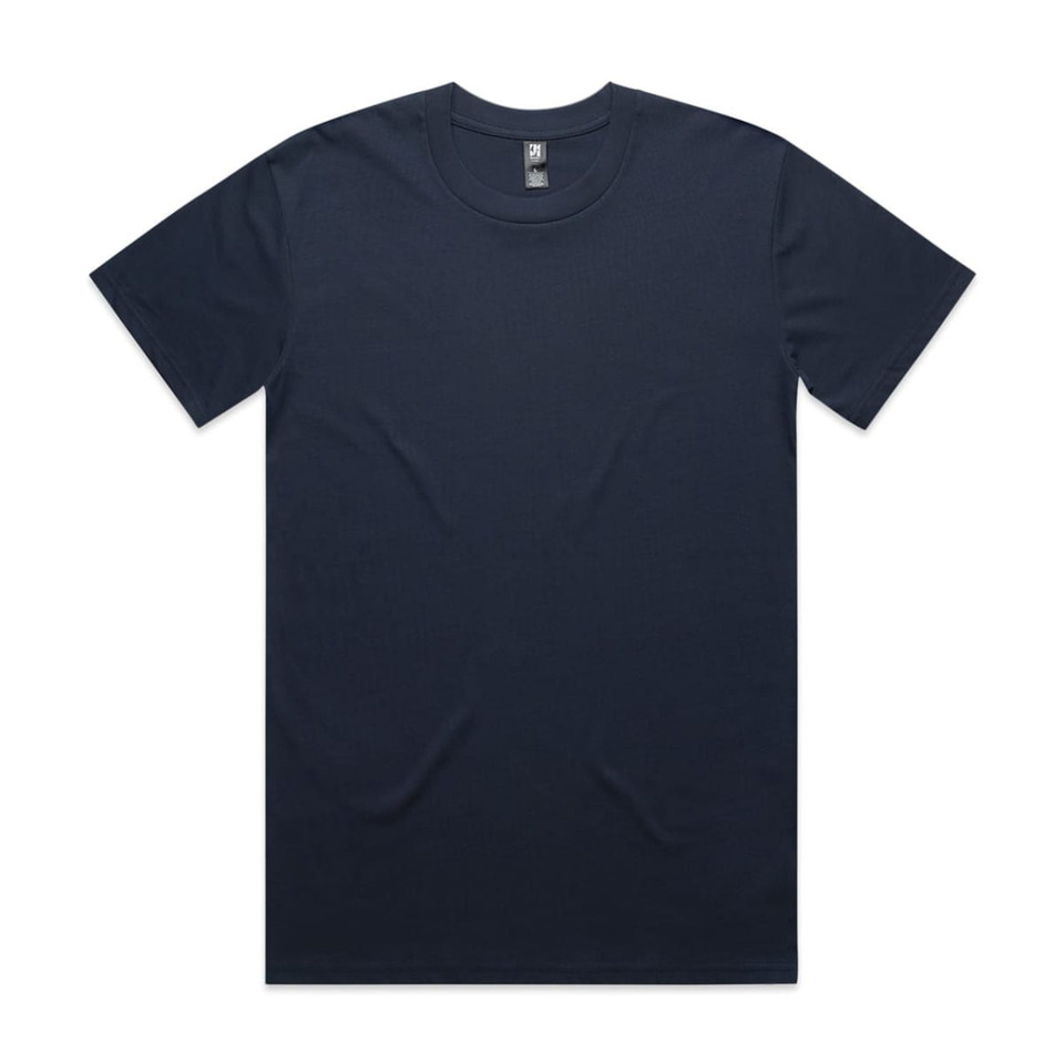 A navy blue Classic Tee featuring a crew neck design and short sleeves. It has a logo on the tag.