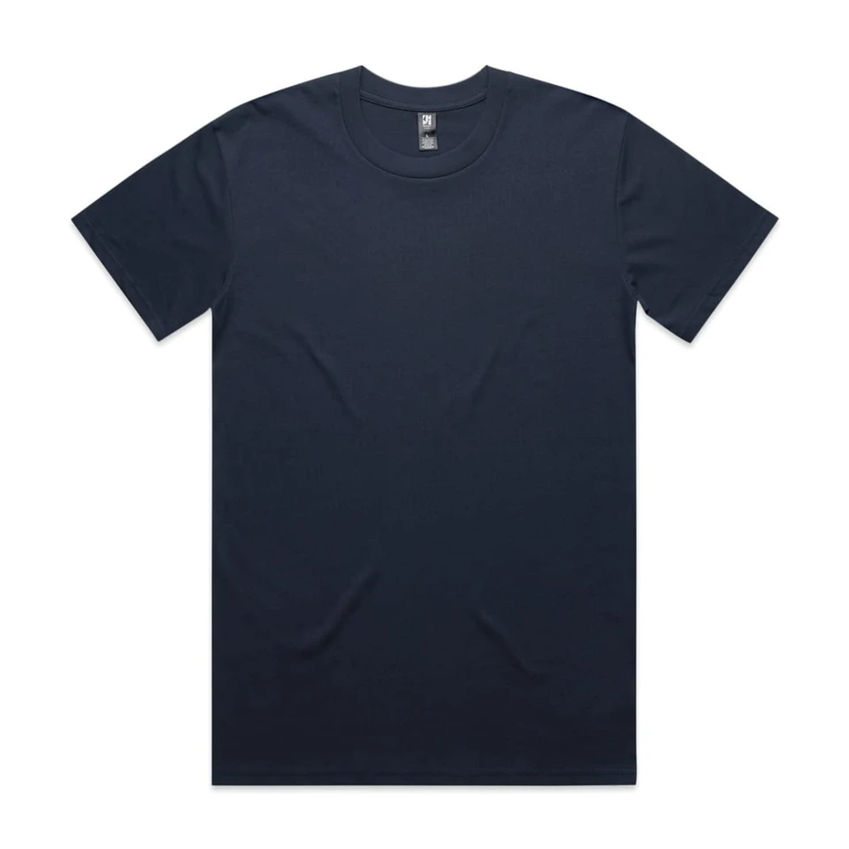 A navy blue Classic Tee featuring a crew neck design and short sleeves. It has a logo on the tag.