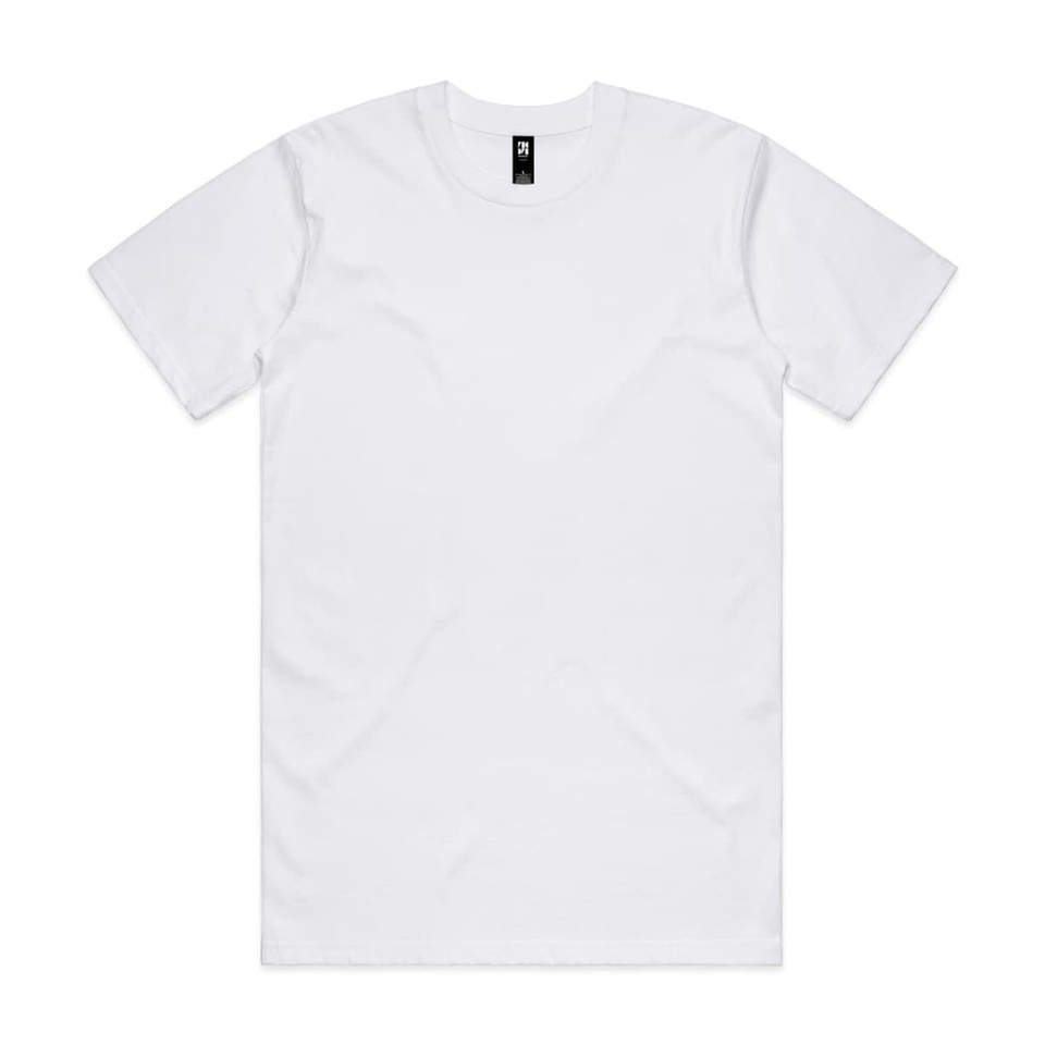 A white Classic Tee t-shirt, featuring a round neckline and short sleeves. It has a logo on the label.
