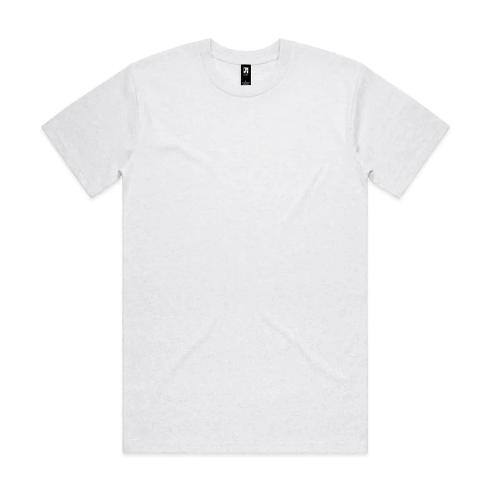 A white marle Classic Tee with short sleeves and a crew neck. It features a logo on the label.