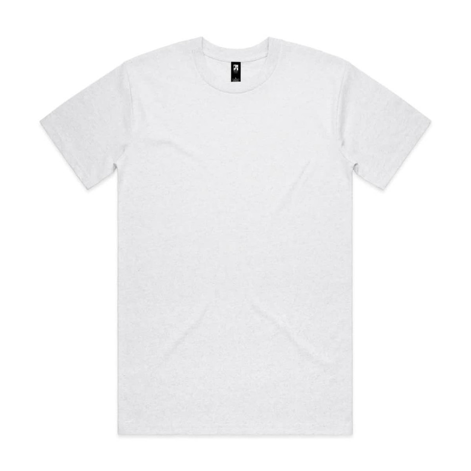 A white marle Classic Tee with short sleeves and a crew neck. It features a logo on the label.