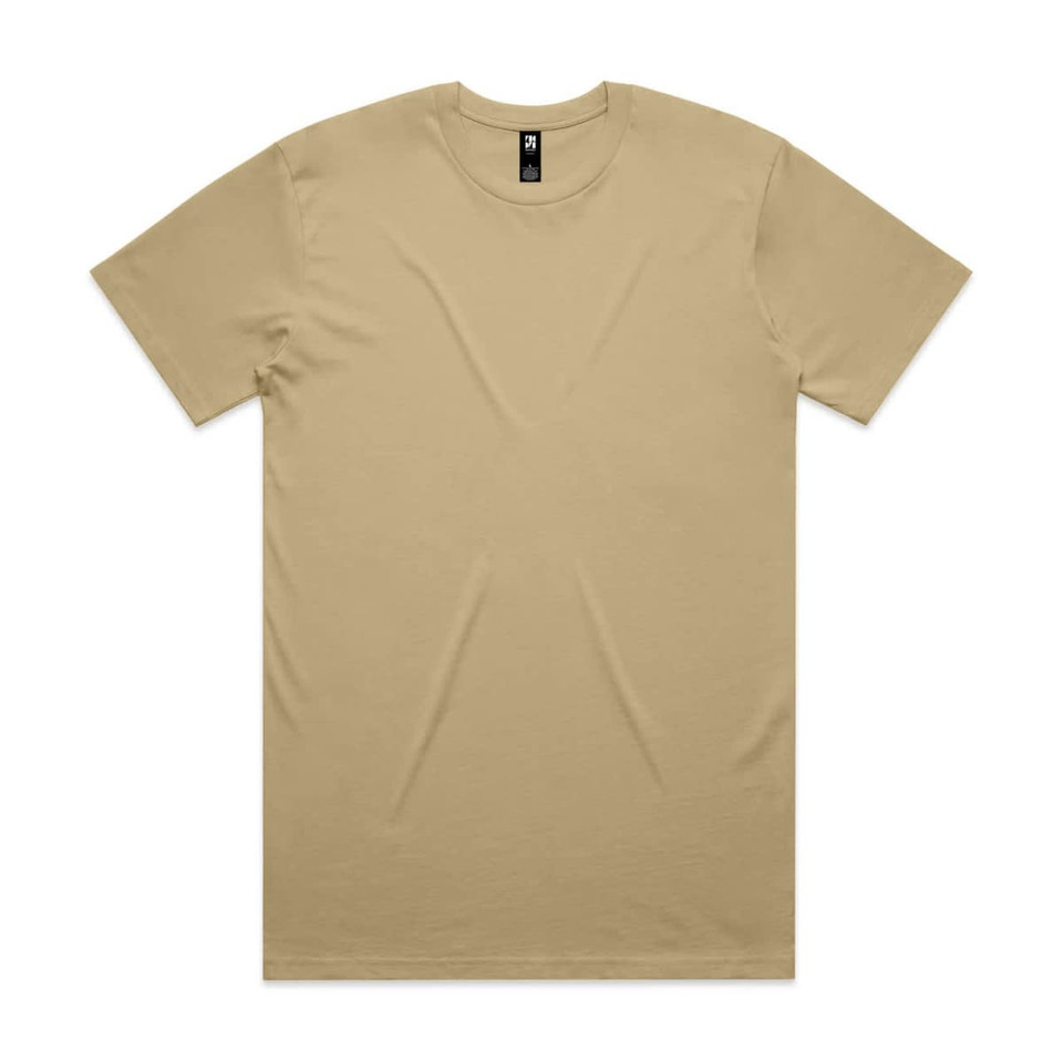 A beige Classic Tee t-shirt with a round neck and short sleeves, featuring a logo on the label.