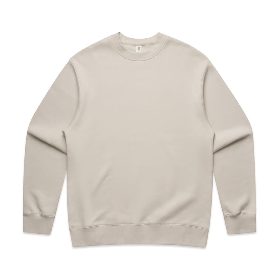 A cream-coloured jumper with long sleeves and a crew neckline, featuring a brand logo.