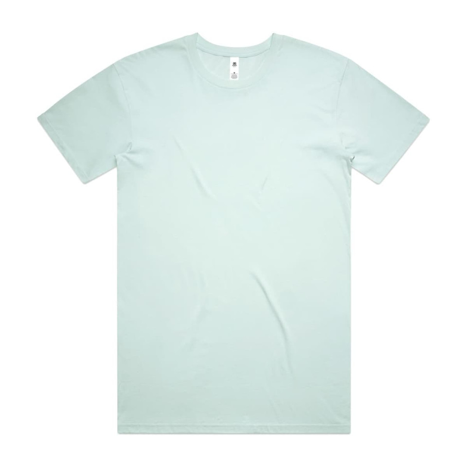 A light mint green t-shirt featuring a crew neckline and short sleeves, with a logo on the label.