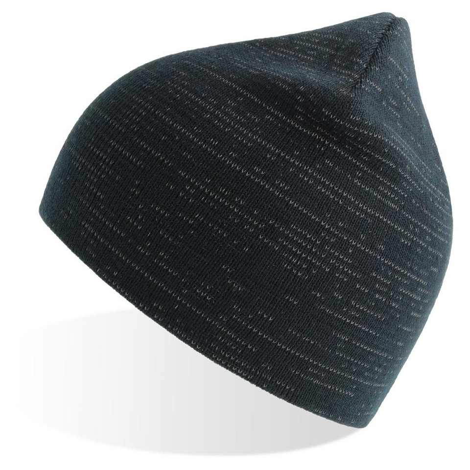 A dark green beanie with a textured pattern, featuring a pointed crown and a logo.