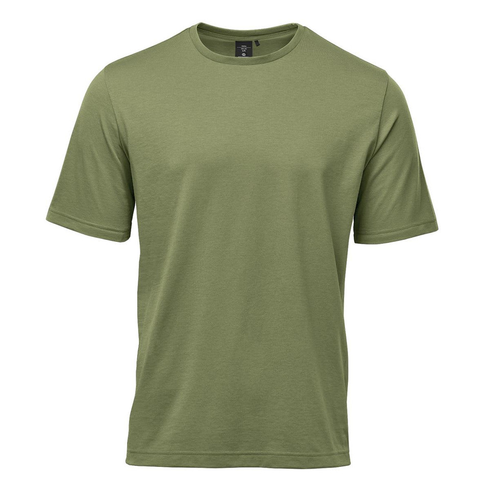 A green Men's Settebello Tee, featuring short sleeves and a crew neckline. It includes a logo on the label.