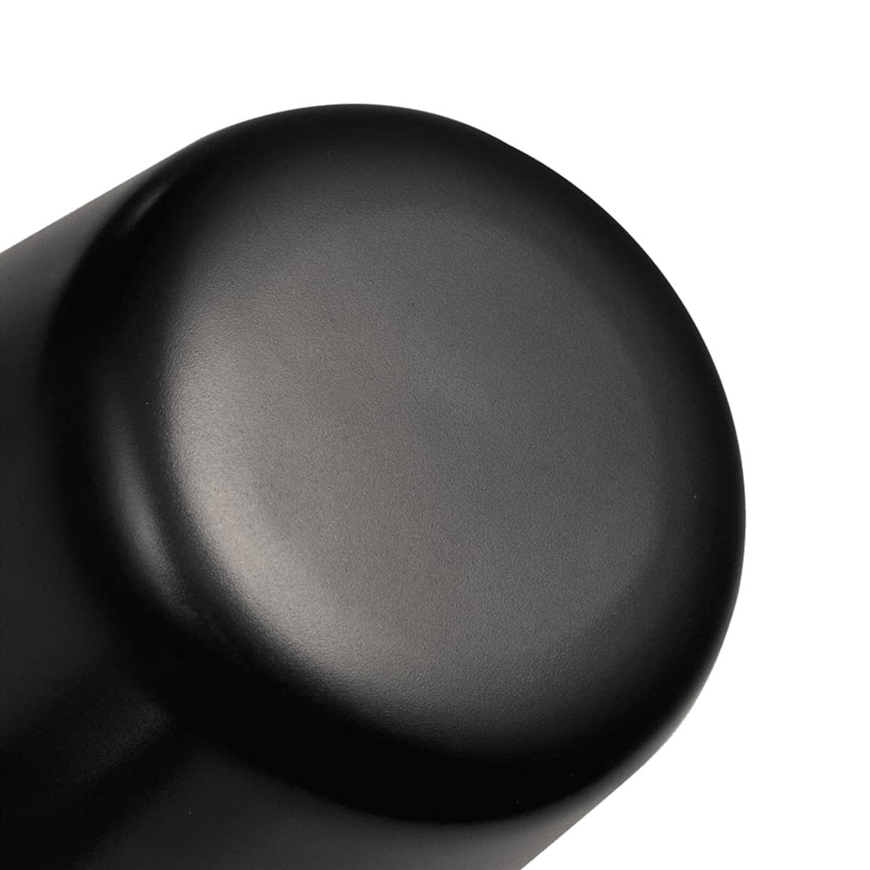 A black base of a mini rechargeable lamp with a smooth, rounded surface and subtle reflections. It has a logo present.
