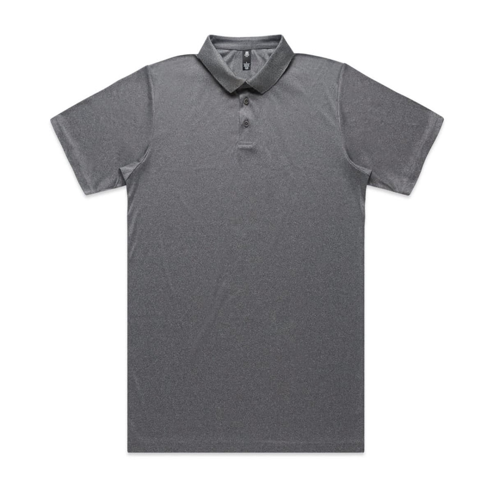 A grey Active Work Polo shirt with a collared neckline and short sleeves. It features a logo on the chest area.