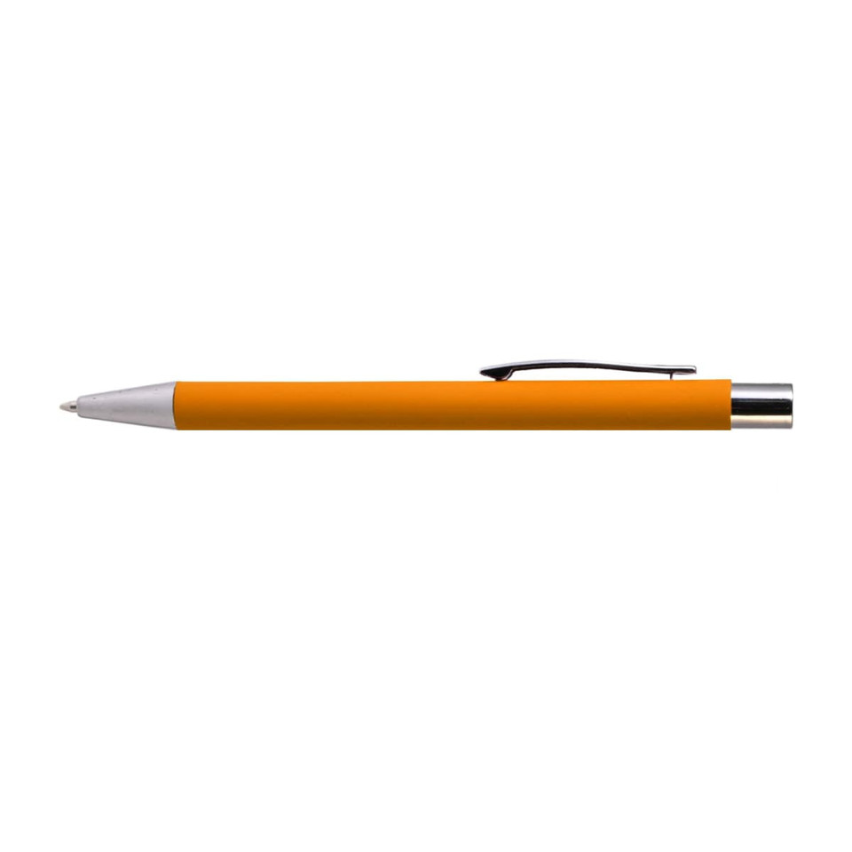 An Aspen Aluminium Pen in vibrant orange with a sleek silver tip and clip.