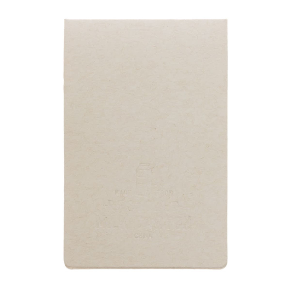 A beige sticky note pad with a textured surface, featuring a subtle embossed design. It has a neutral color scheme.