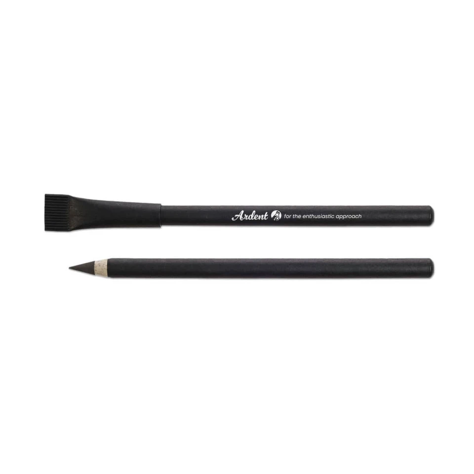 A black inkless pen with a brush tip and pointed end, featuring a branding logo.